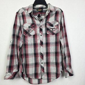Machine Plaid Button Shirt Embroidered Western M